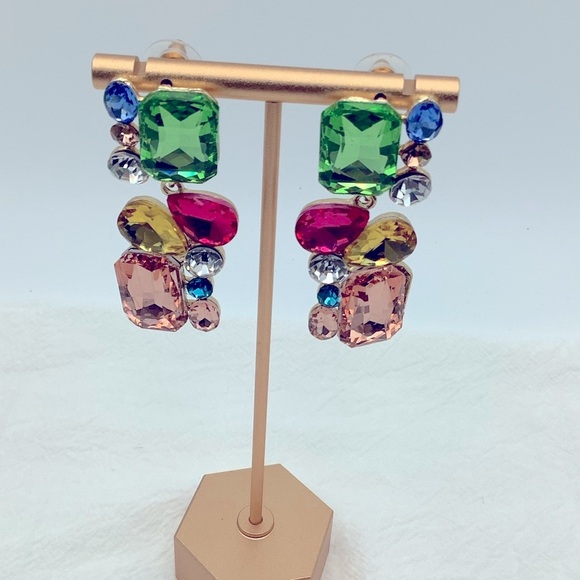 Colorful Glass Gemstone Drop pierced Earrings - Picture 1 of 3